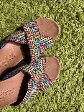 Skechers Women's rainbow Woven Cross-Strap Slide Sandals